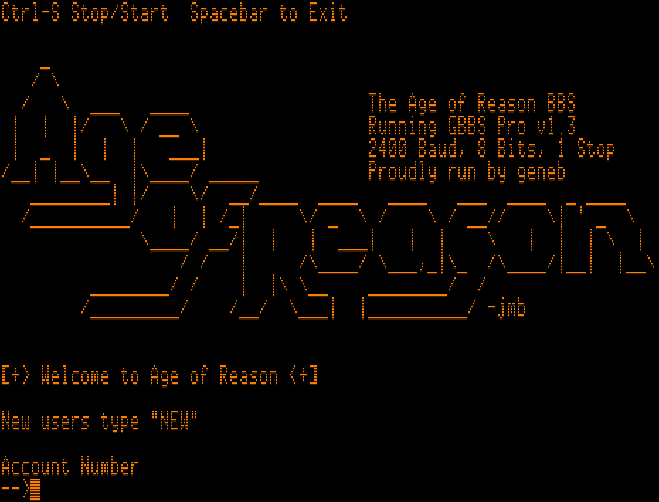 screenshot of Age of Reason BBS
