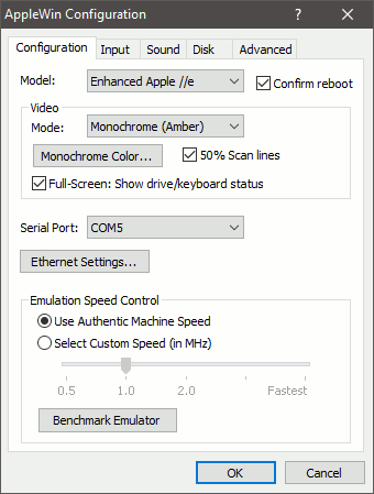 Applewin COM port configuration