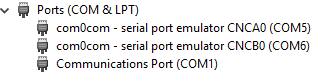 Windows Device Manager showing two virtual ports