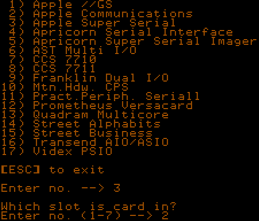 Modem.MGR modem driver - serial card configuration screen