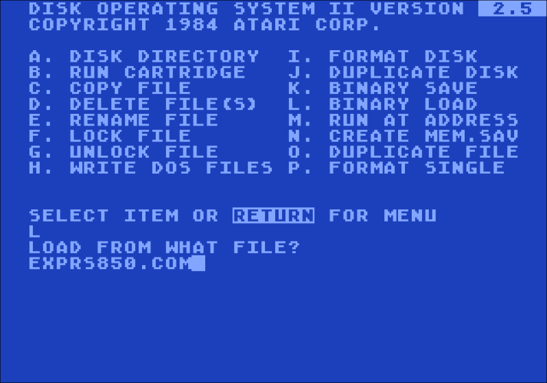 DOS II screen: Boot 850 Express!